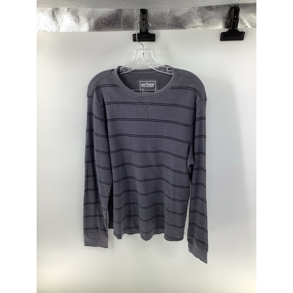 Urban Pipeline Mens XL Gray Striped Waffle Knit Thermal Long Sleeve Shirt